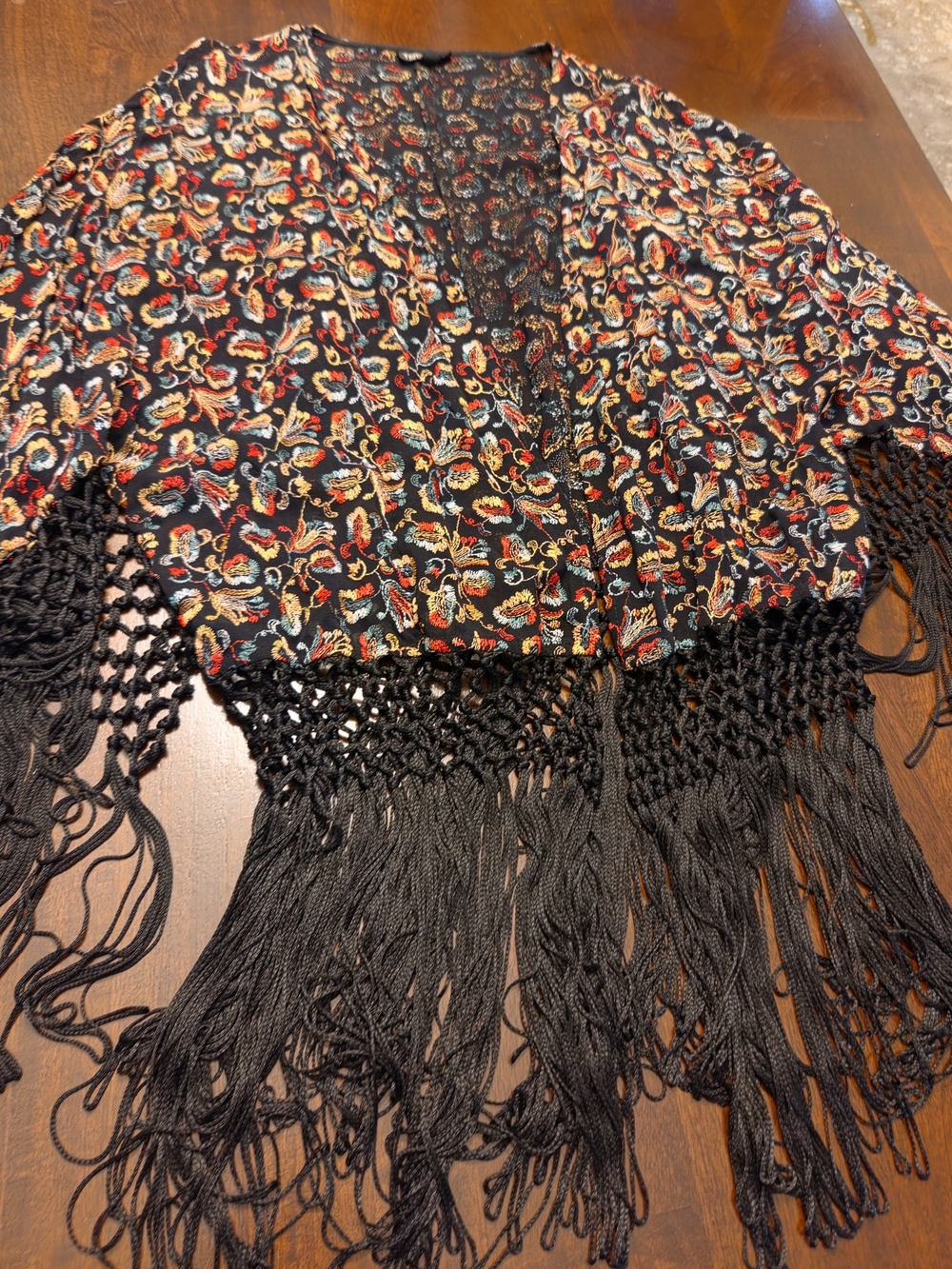 Topshop Black Floral Fringe Cape